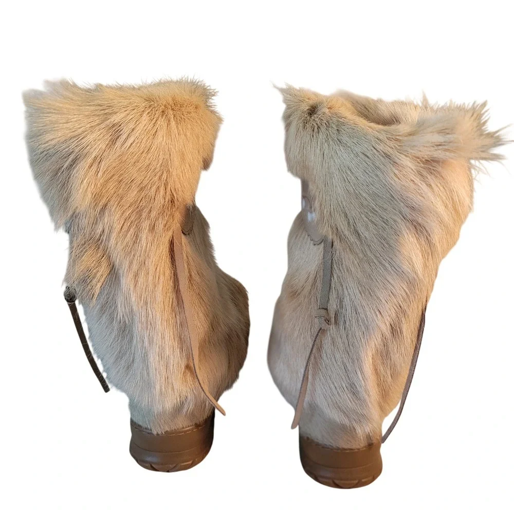 Winna‎ Italian Fur Après Ski Boots Dog Sled Embroidery Tan Leather Womens 41
